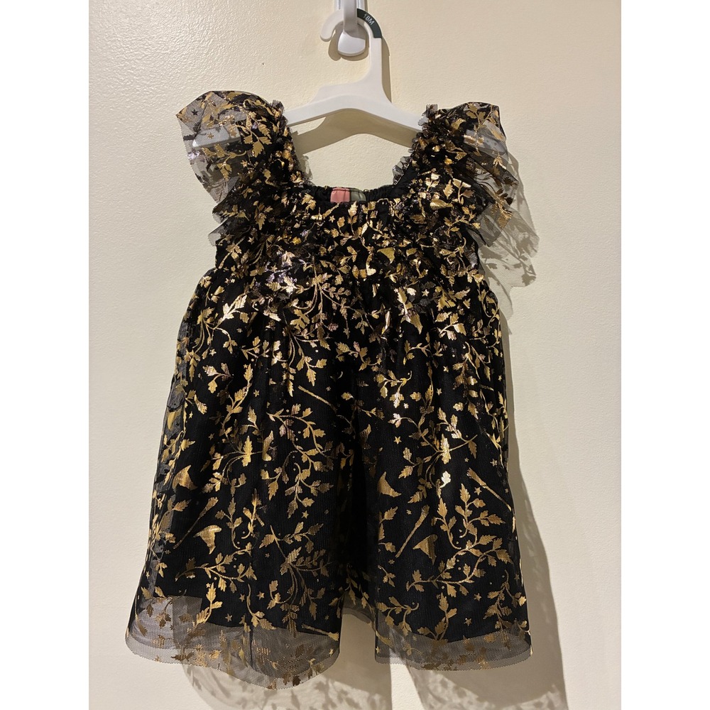 NWT Wicked x Modern Moments Toddler Girls Black Gold Foil Tulle Ruffle Dress 3T